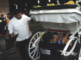 La Policía de Mérida coloca reflejantes en las calesas para prevenir accidentes