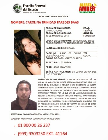 Jovencita Meridana de 13 años huye con delincuente de 24