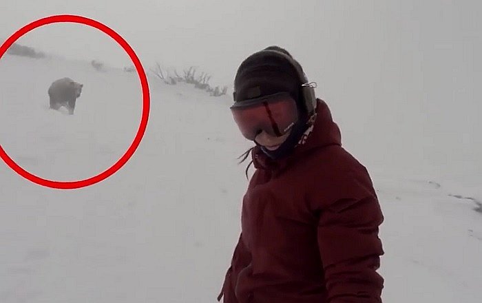 Video: Practicaba snowboard y atrás la perseguía un oso