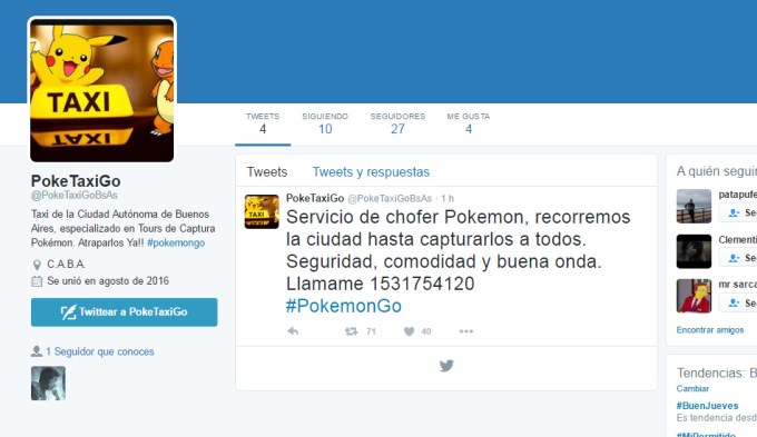 Crean @PokeTaxiGo, servicio de taxi para cazar pokemones