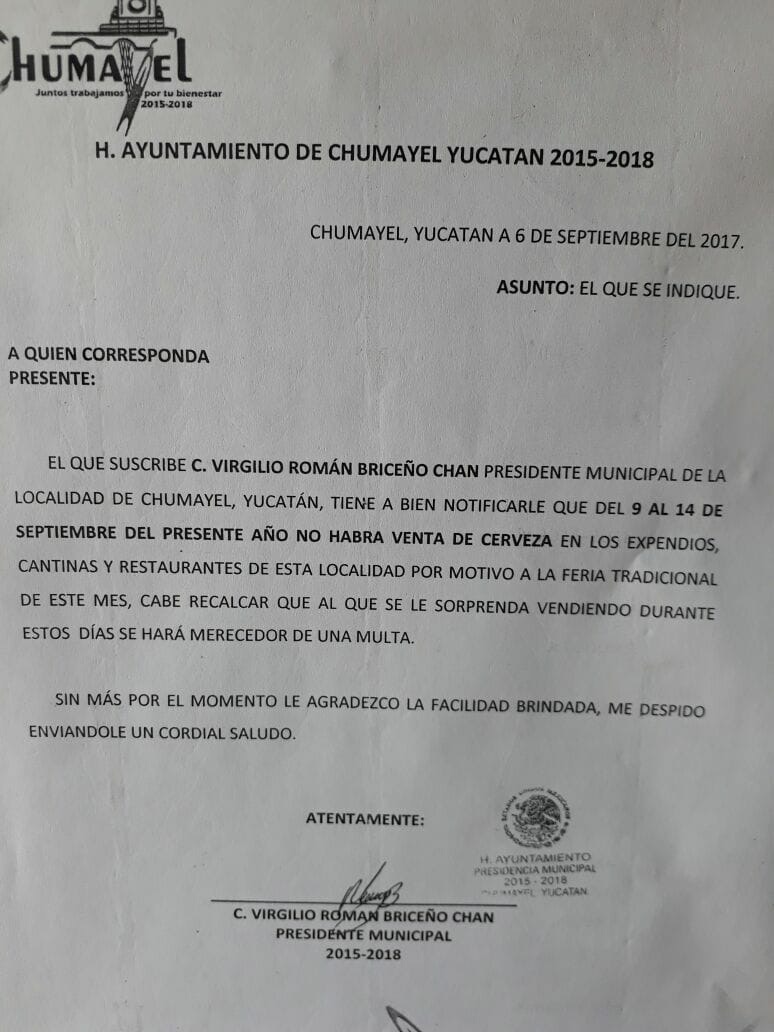 Alcalde emite ‘decretó’ para prohibir venta de cervezas en su pueblo