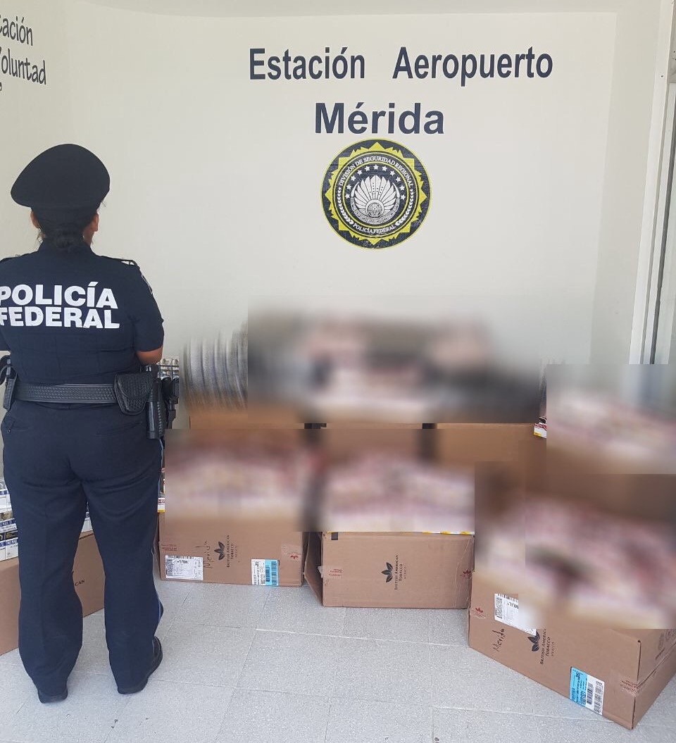 Aseguran miles de cigarros ‘piratas’ en aeropuerto de Mérida