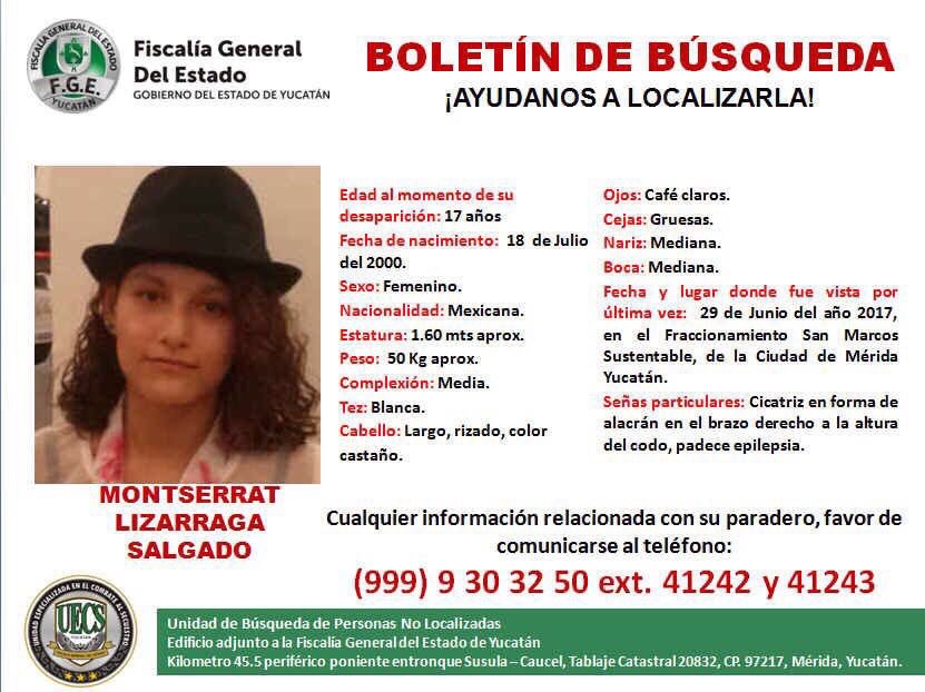 Se busca adolescente desaparecida desde junio en Mérida