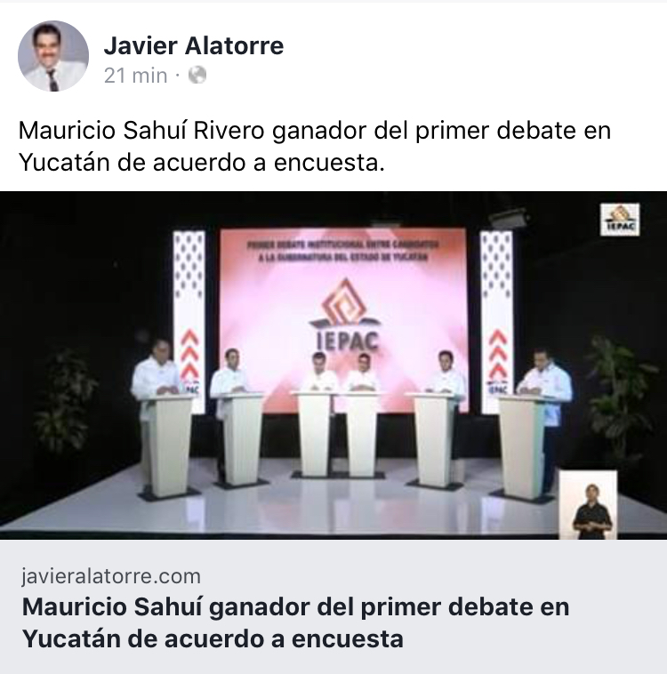 Otra encuesta también da como ganador del debate a Mauricio Sahuí