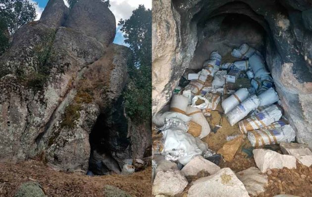 Abandonan media tonelada de marihuana en una cueva