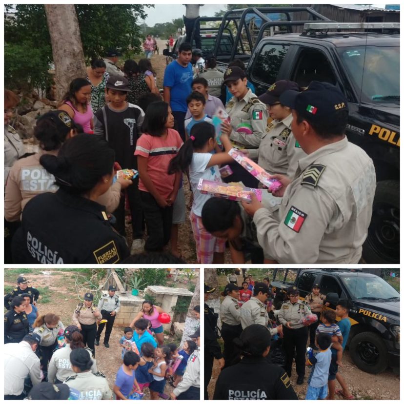 Policías de la SSP llevan juguetes a niños meridanos por el Día de Reyes