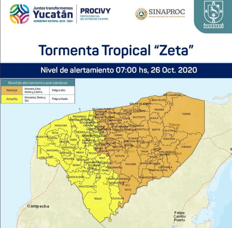 Yucatán, en Alerta Naranja por «Zeta»