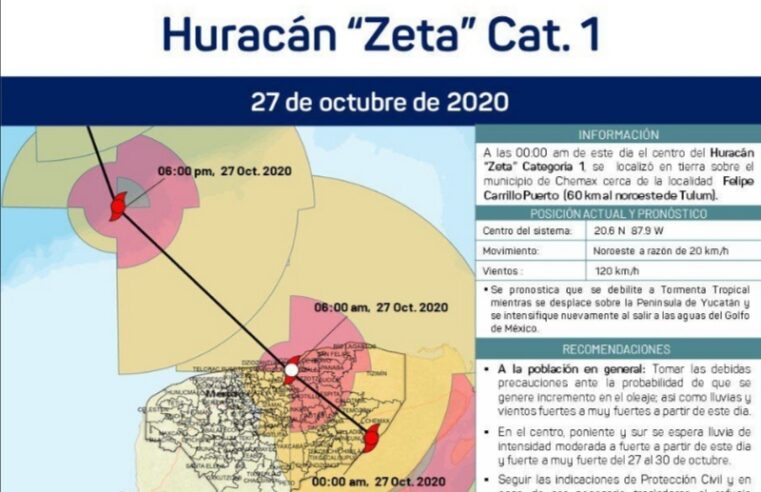 El huracán Zeta ingresó a Yucatán a la medianoche