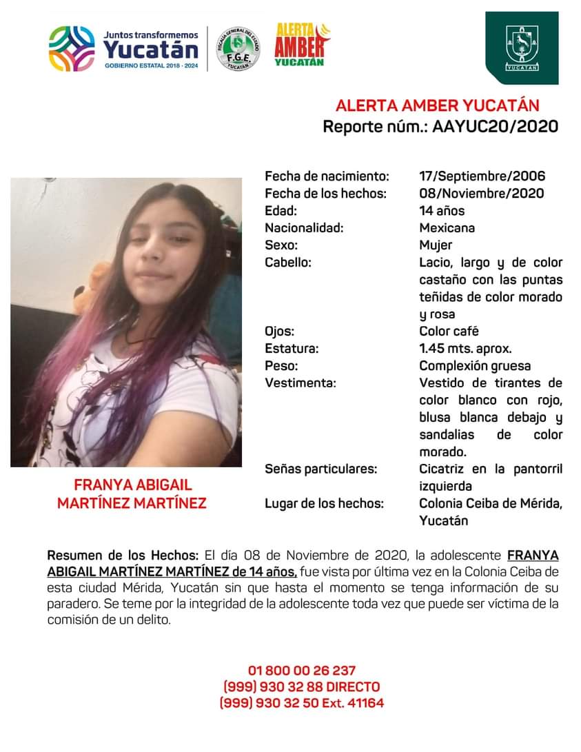 Se solicita ayuda para localizar a adolescente  meridana desaparecida