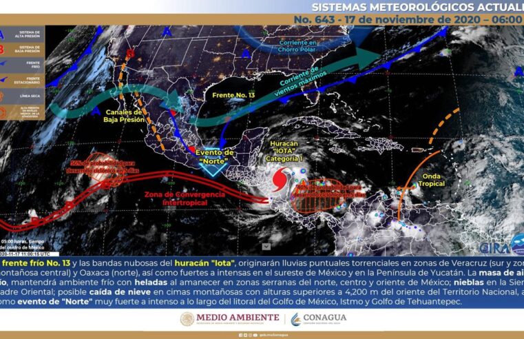 Lluvias en Yucatán por frente frío 13 y bandas nubosas de Iota: Conagua