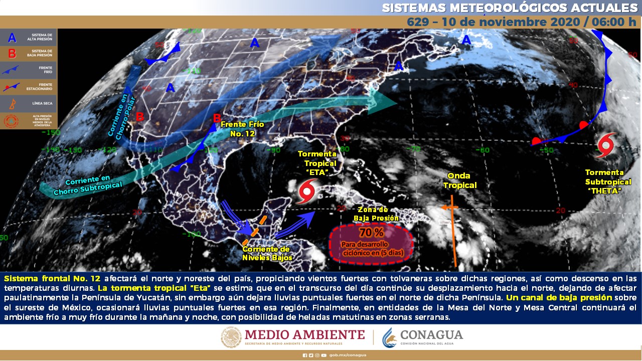 Eta se ‘estaciona’ frente a la Península de Yucatán: nublados, viento y lluvia