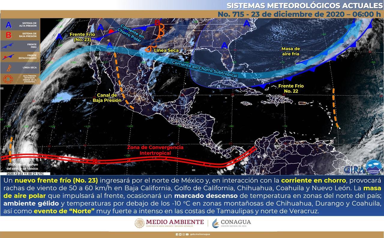 Ya se encamina hacia Yucatán el frente frío de Navidad