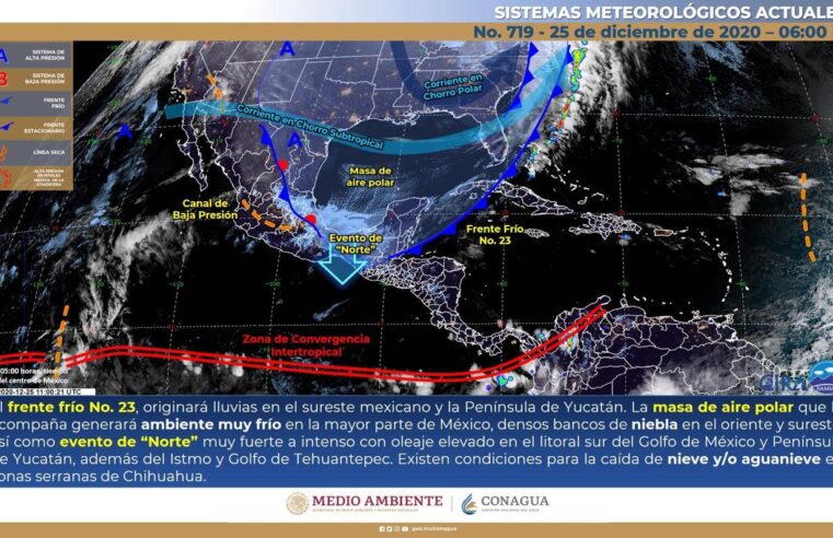 Continuarán este viernes de Navidad los efectos del frente frío 23 en Yucatán