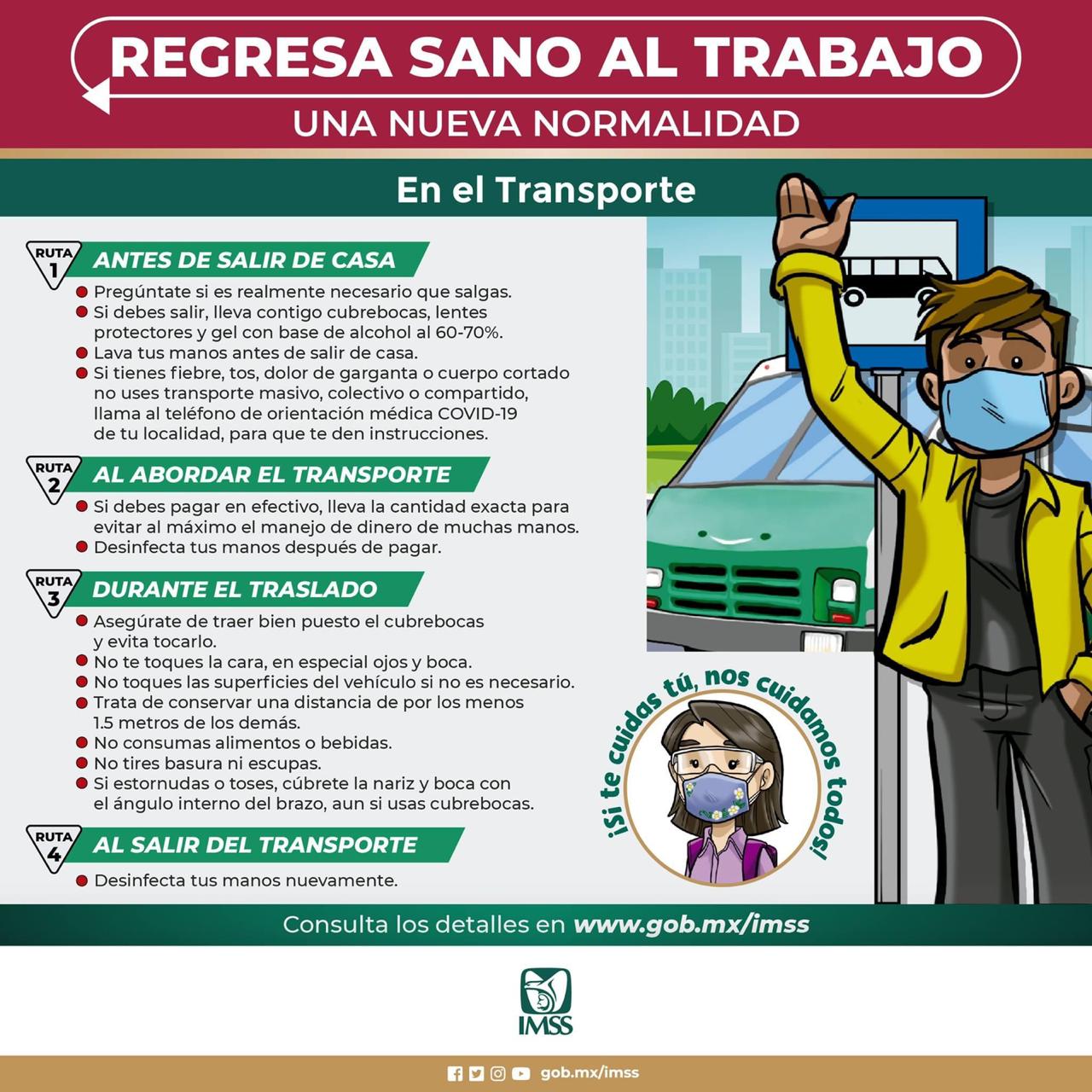 Llama el IMSS a mantener las medidas contra Covid-19 en el transporte público