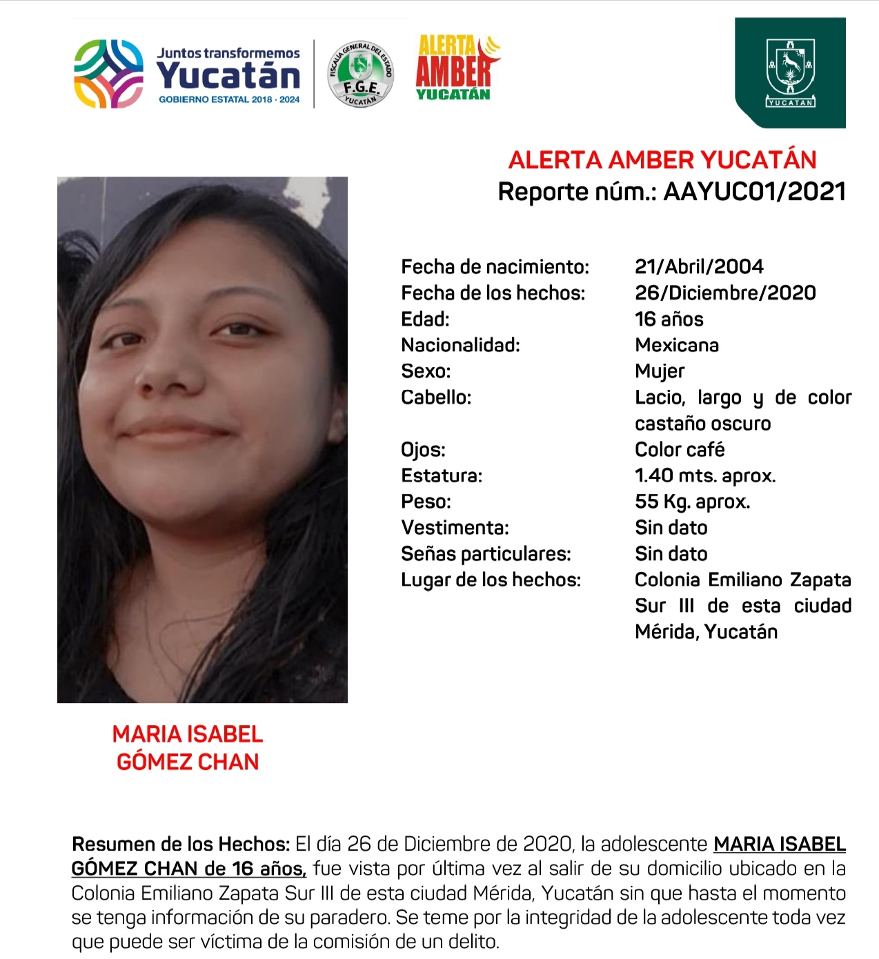 Se busca adolescente meridana desaparecida tras la Navidad