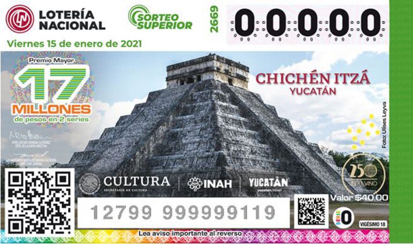 Sorteo y billete de Lotería Nacional alusivo a Chichén Itzá