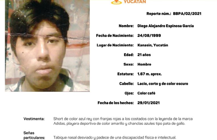 Reportan extraviado a joven de Kanasín de 21 años