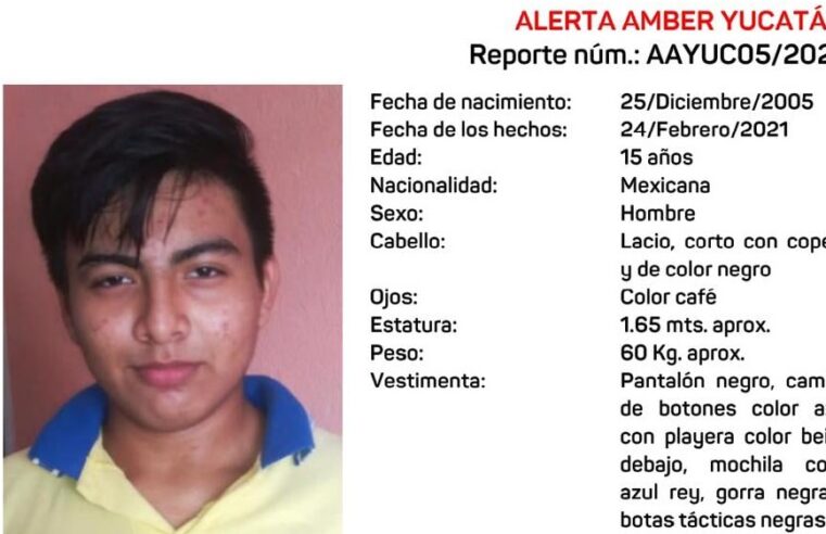 Emiten Alerta Amber por adolescente de 15 años desaparecido en Kanasín