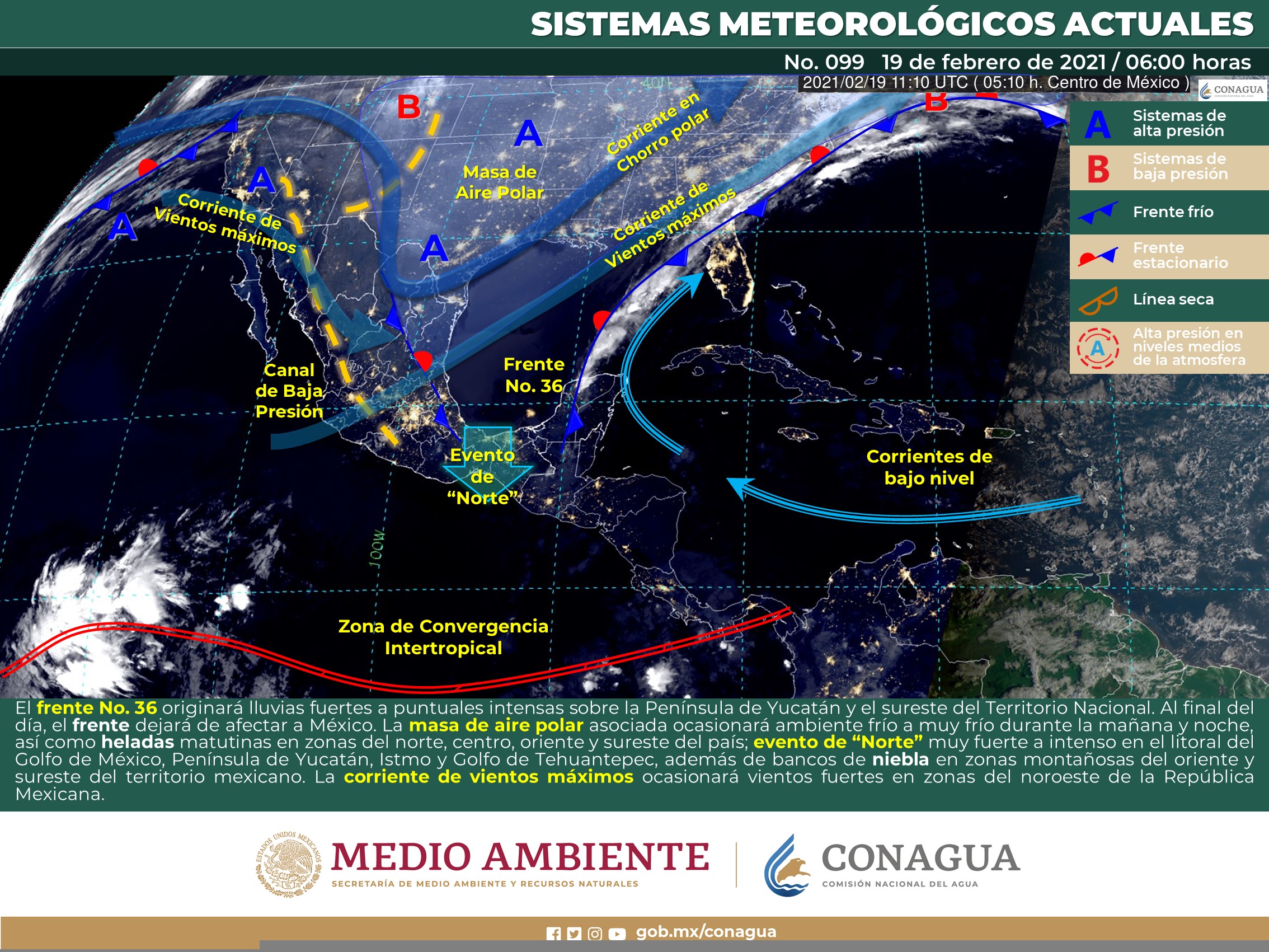 ¡Aguas! El frente frío 36 avanza sobre la Península de Yucatán