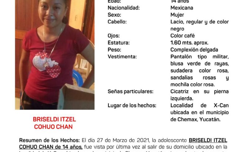 Emiten Alerta Amber por jovencita desaparecida en Xcan, Chemax
