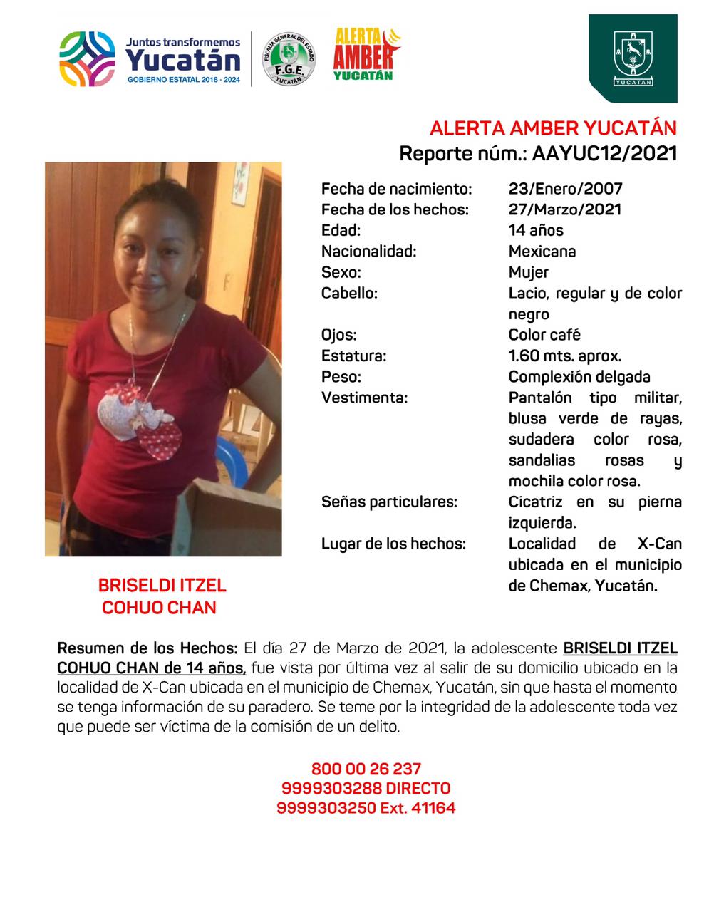 Emiten Alerta Amber por jovencita desaparecida en Xcan, Chemax