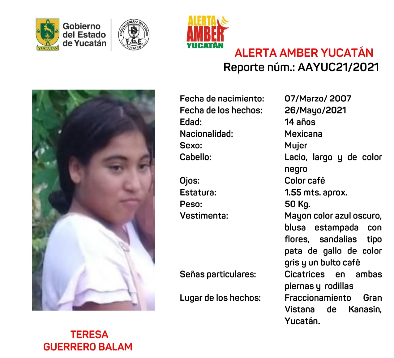 Se busca adolescente de Kanasín reportada como extraviada