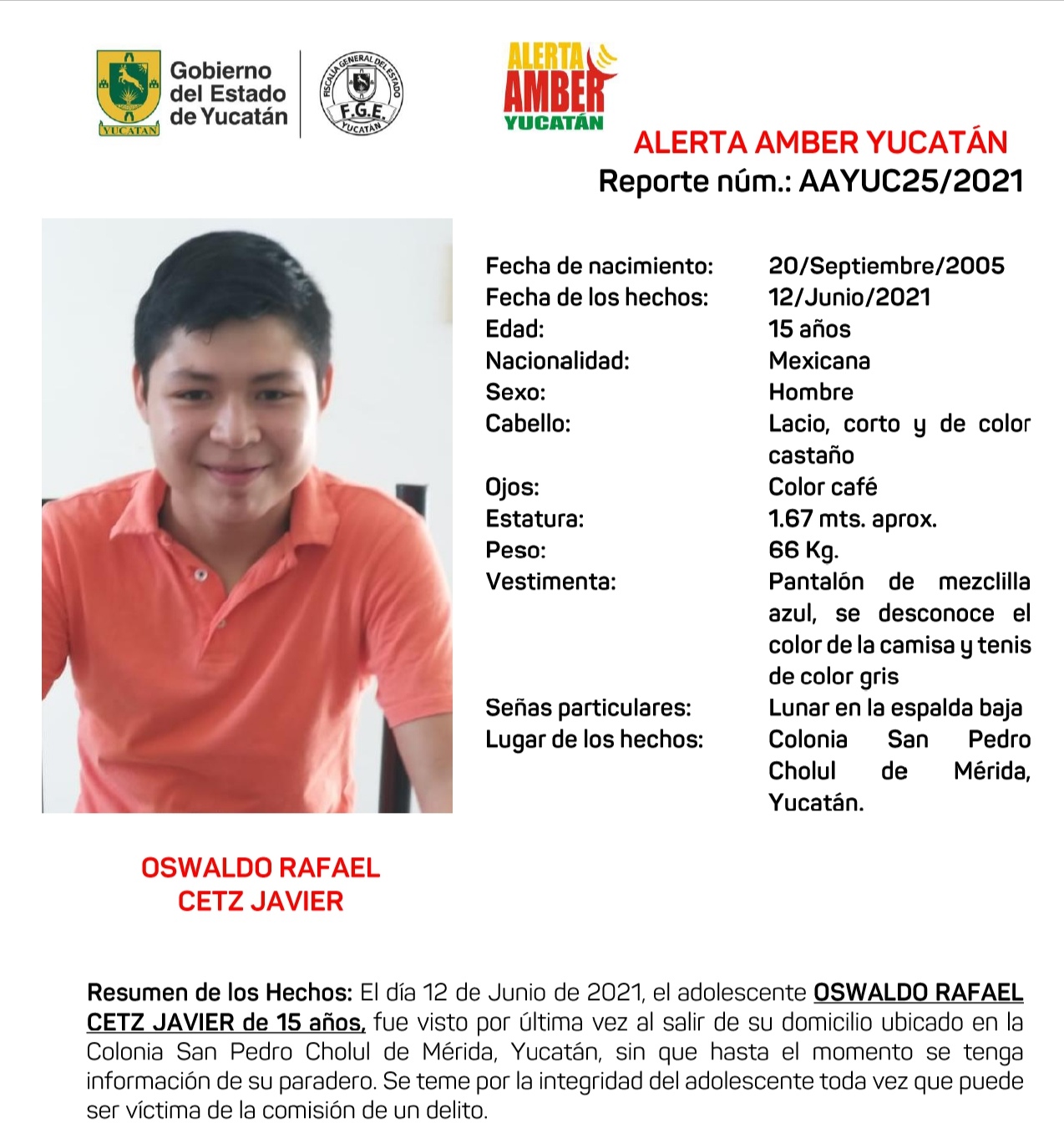 Se busca adolescente meridano