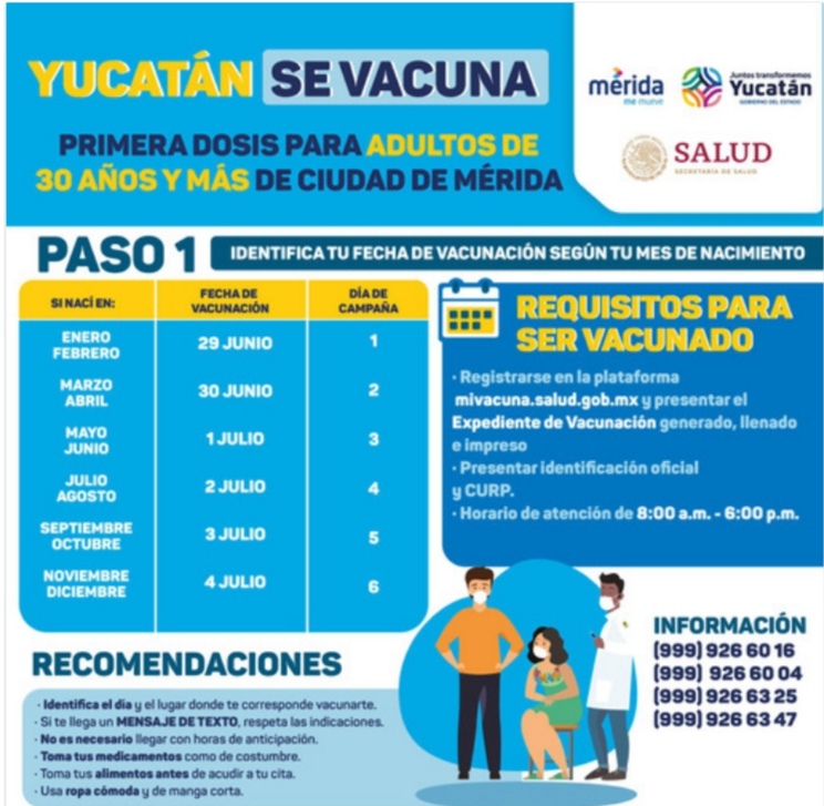 Martes 29 de junio inicia en Mérida la vacunación qapersonas de 30 a 39 años