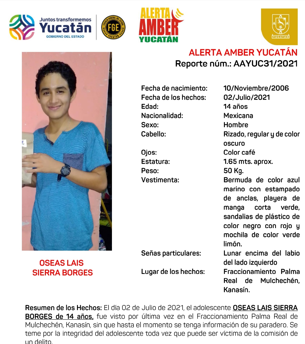 Se busca jovencito extraviado en Kanasín