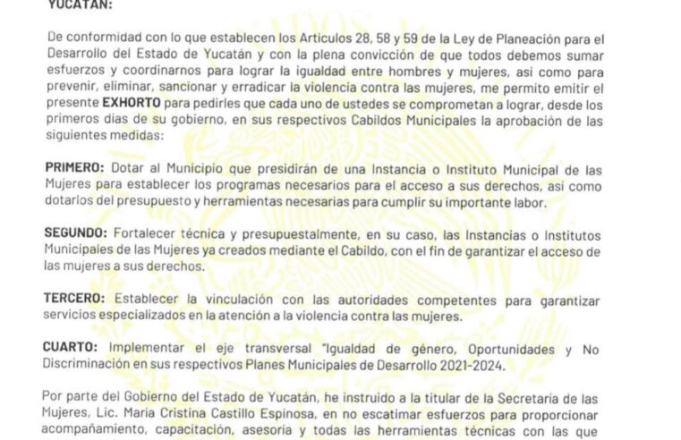 Exhorta Mauricio Vila  a los alcaldes electos de Yucatán a crear Institutos Municipales de la Mujer