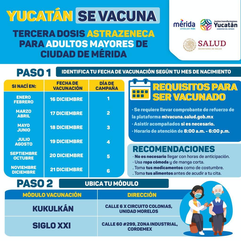 Desde el 16 de diciembre, la vacuna de refuerzo para mayores de 60 en Mérida