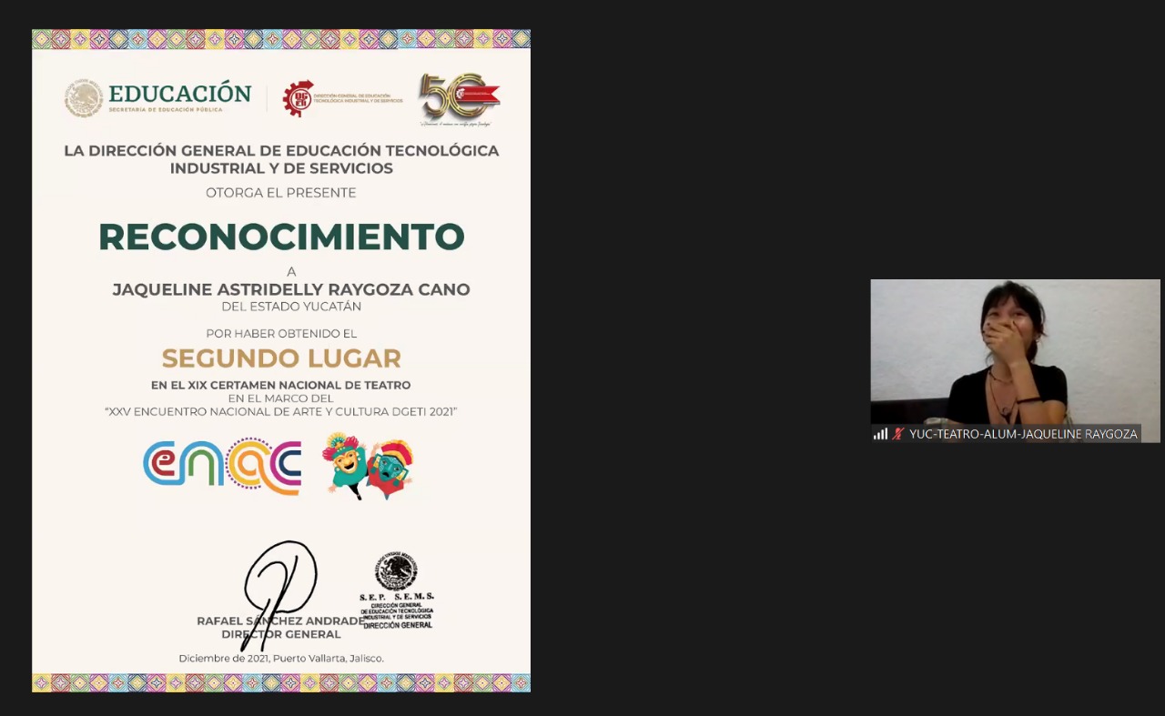 Monólogo sobre salud emocional le da segundo lugar teatral a alumna del Cbtis 120