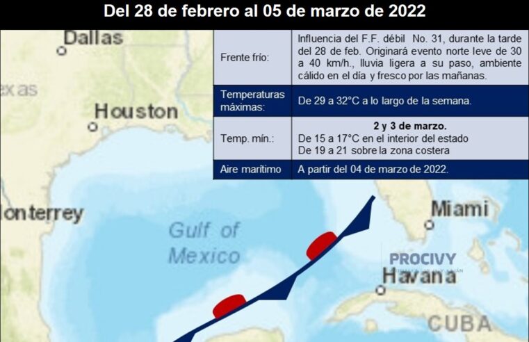 A partir de este lunes, los efectos de un débil frente frío en Yucatán