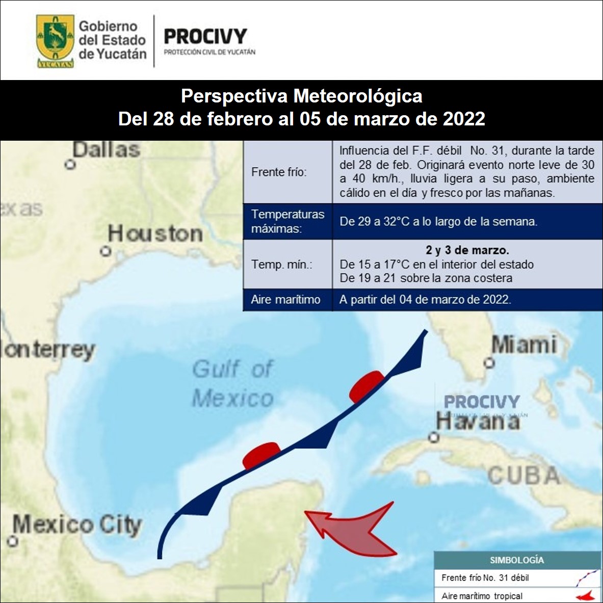 A partir de este lunes, los efectos de un débil frente frío en Yucatán