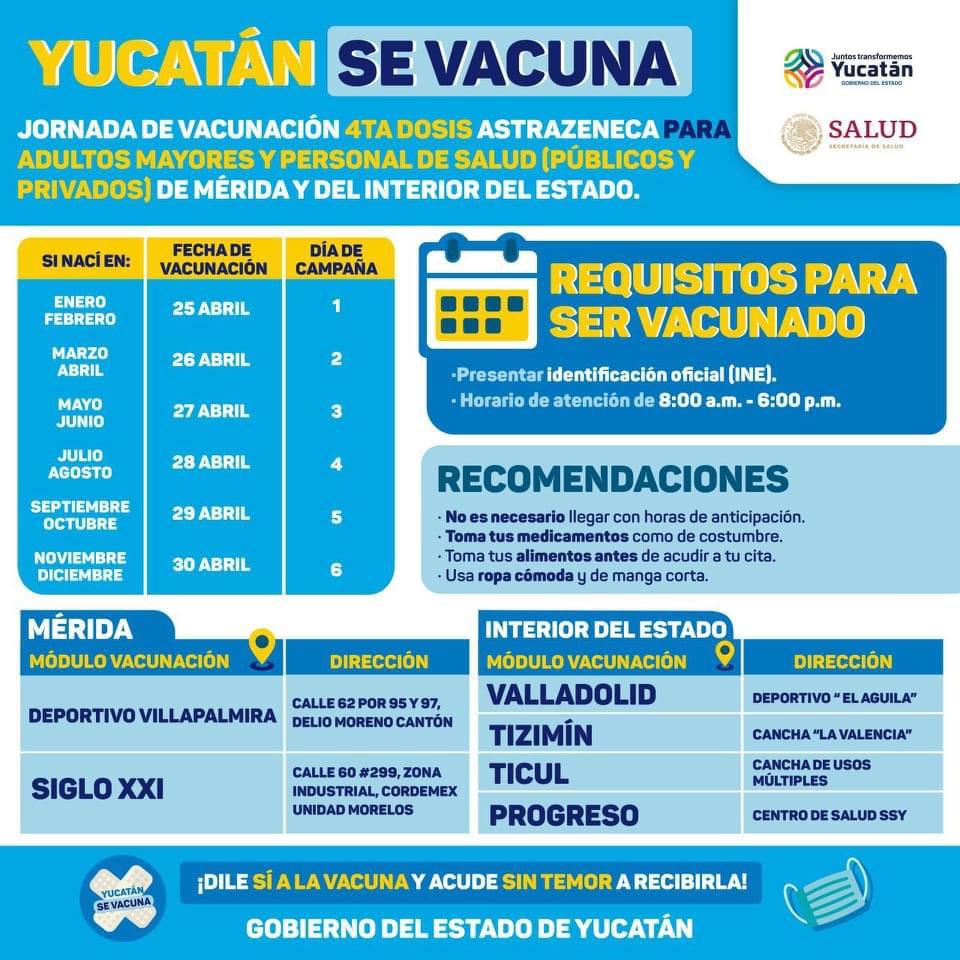 El lunes inicia en Yucatán la aplicación de la cuarta dosis anticovid