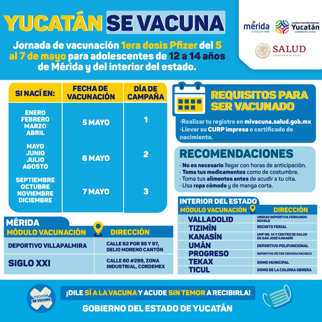 Este 5 de mayo comienza vacunación de adolescentes yucatecos de 12 a 14 años