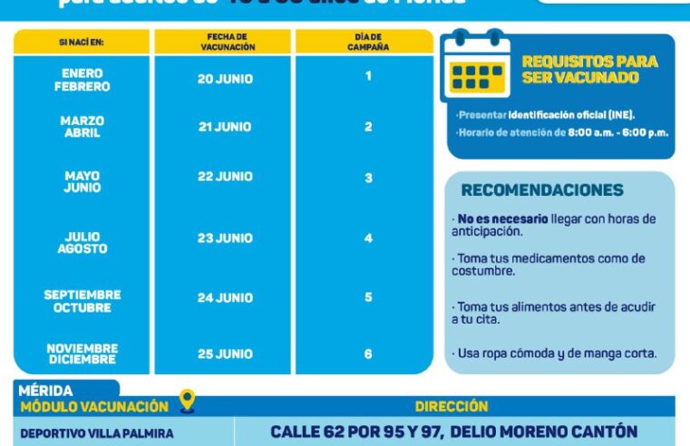 Desde el lunes, la cuarta dosis anticovid a personas de 40 a 59 años de Mérida
