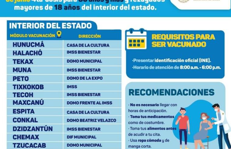 Aplicarán dosis de refuerzo para adultos mayores de 14 municipios