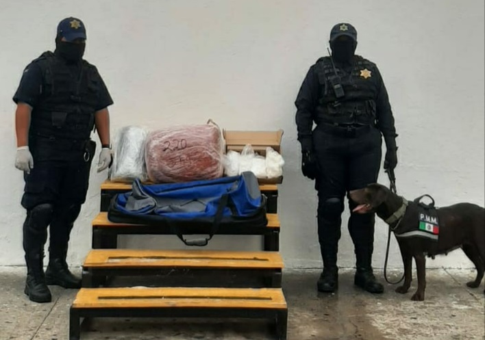 Abandonan en la terminal del ADO Mérida una maleta con marihuana y crack