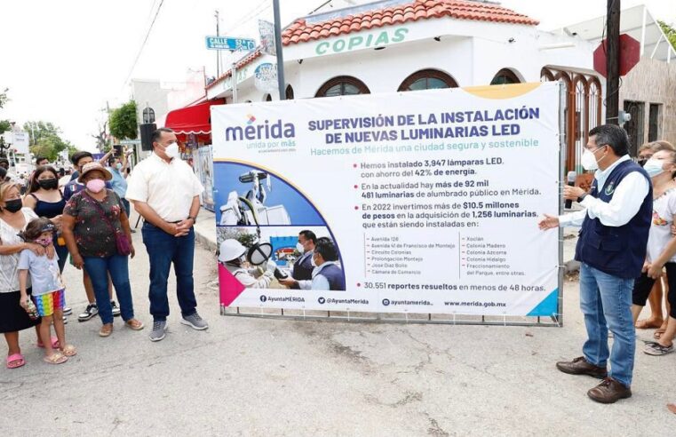 Cambian lámparas de vapor de sodio por tecnología LED en Mérida