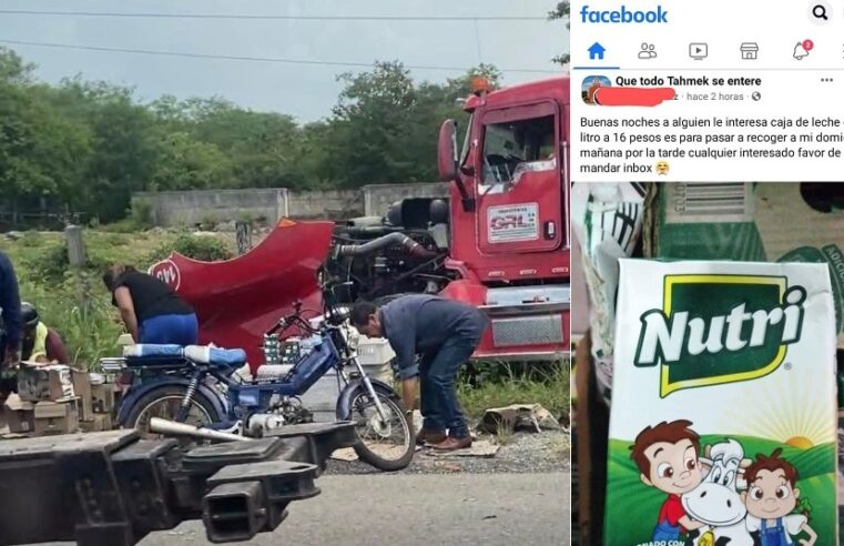 Rapiñan leche de un tráiler accidentado y se ponen a venderla en Facebook