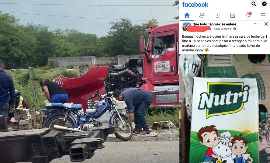 Rapiñan leche de un tráiler accidentado y se ponen a venderla en Facebook