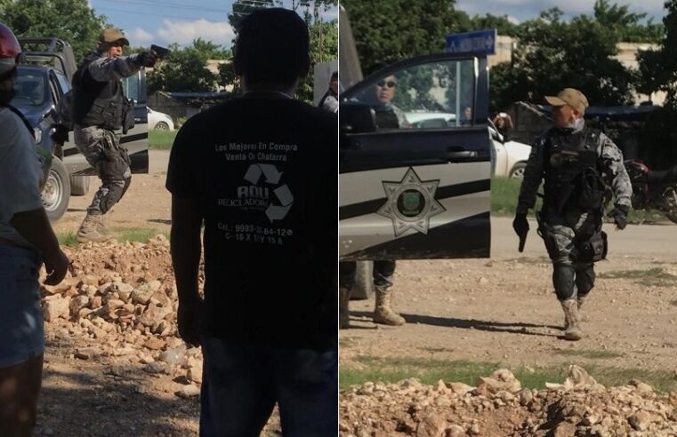 Brutalidad policiaca en Umán:  golpean y apuntan a ciudadanos con una pistola