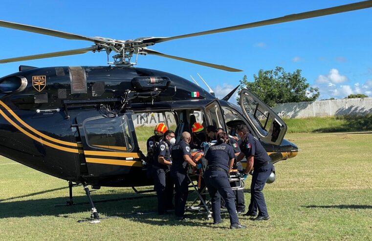 Trasladan en helicóptero de la SSP Yucatán a dos lesionadas graves