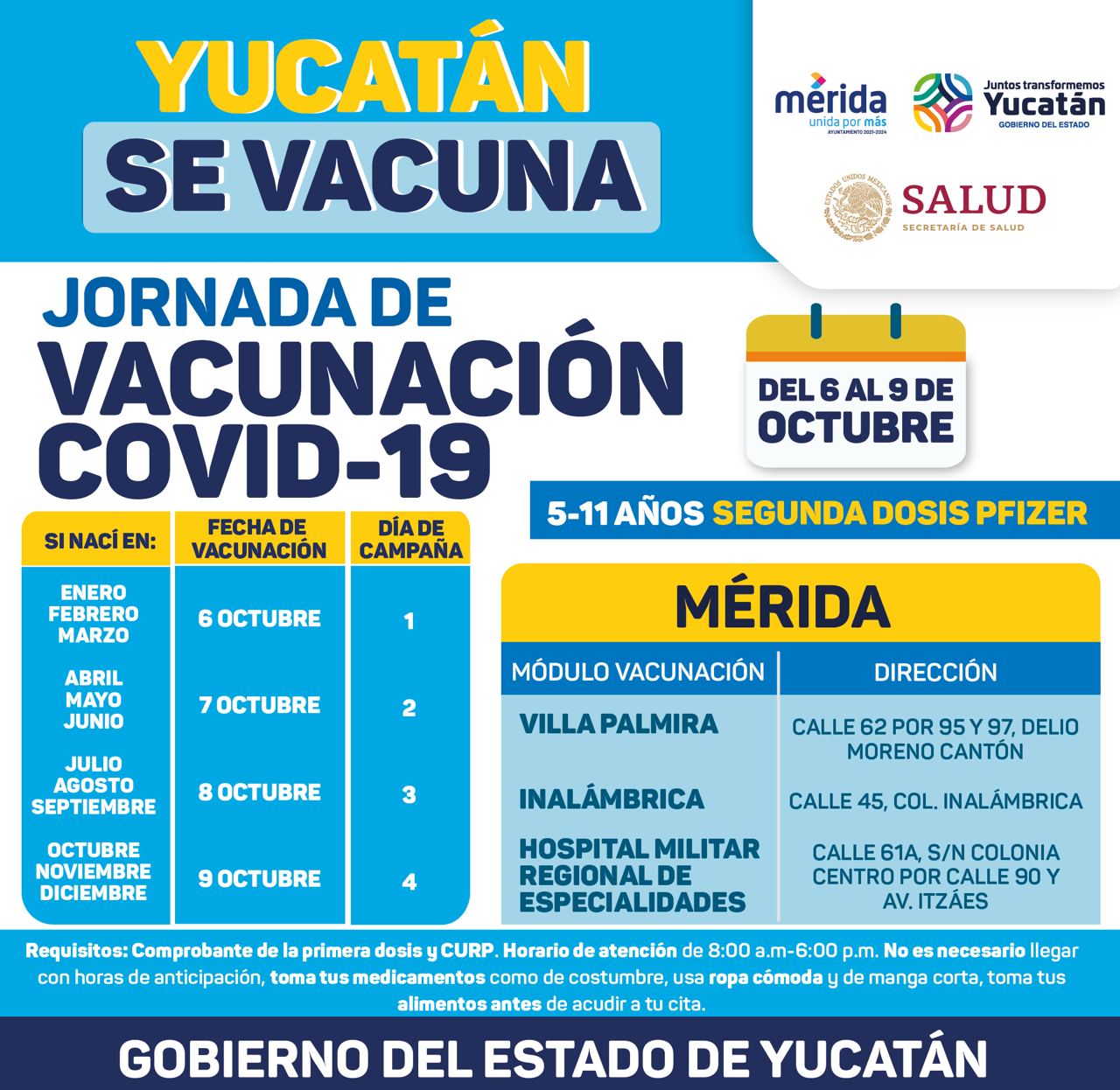 Del 6 al 9 de octubre, segunda dosis anticovid a menores de 5 a 11 años de Mérida