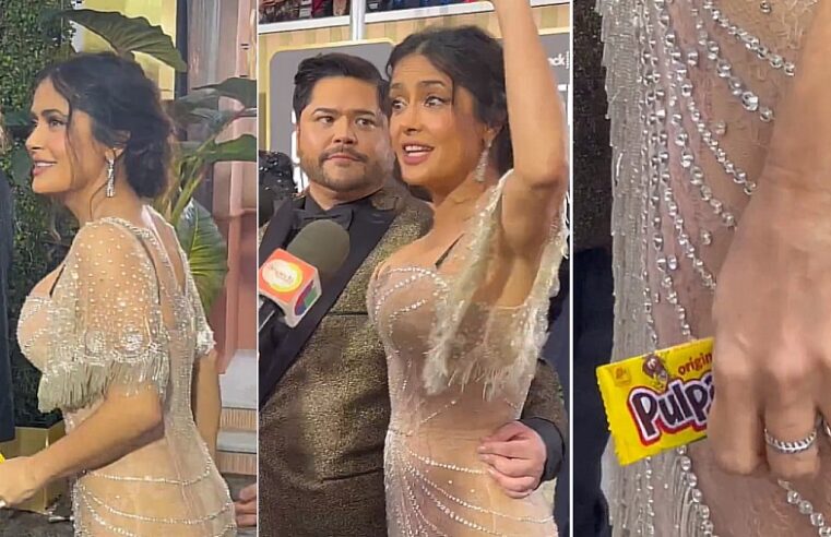 Salma Hayek aparece en los Globos de Oro con dulces mexicanos