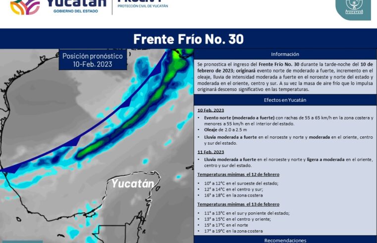 Anticipa Protección Civil la llegada este viernes de otro  frente frío