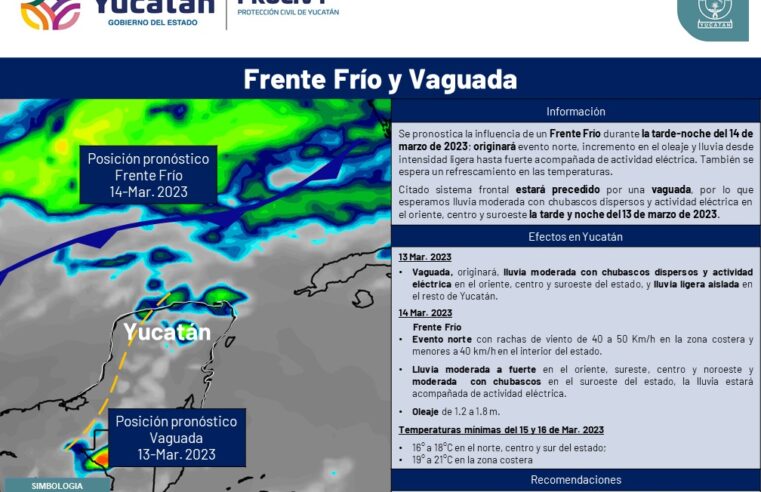 Frente frío 39 traerá a Yucatán  lluvias, chubascos y leve descenso en temperaturas