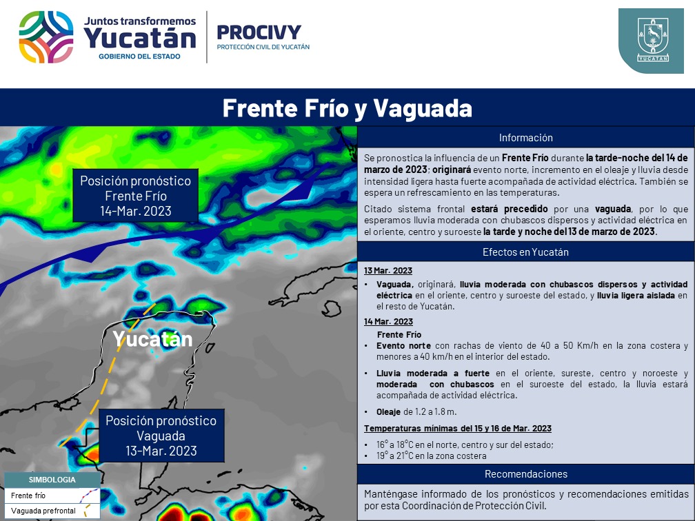 Frente frío 39 traerá a Yucatán  lluvias, chubascos y leve descenso en temperaturas