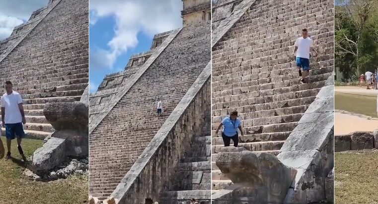 Otro turista sube al Castillo de Kukulcán en Chichén Itzá: a insultos lo bajan